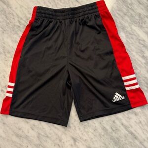 Adidas Boys Black and Red Athletic Shorts with Signature Stripes 10/12